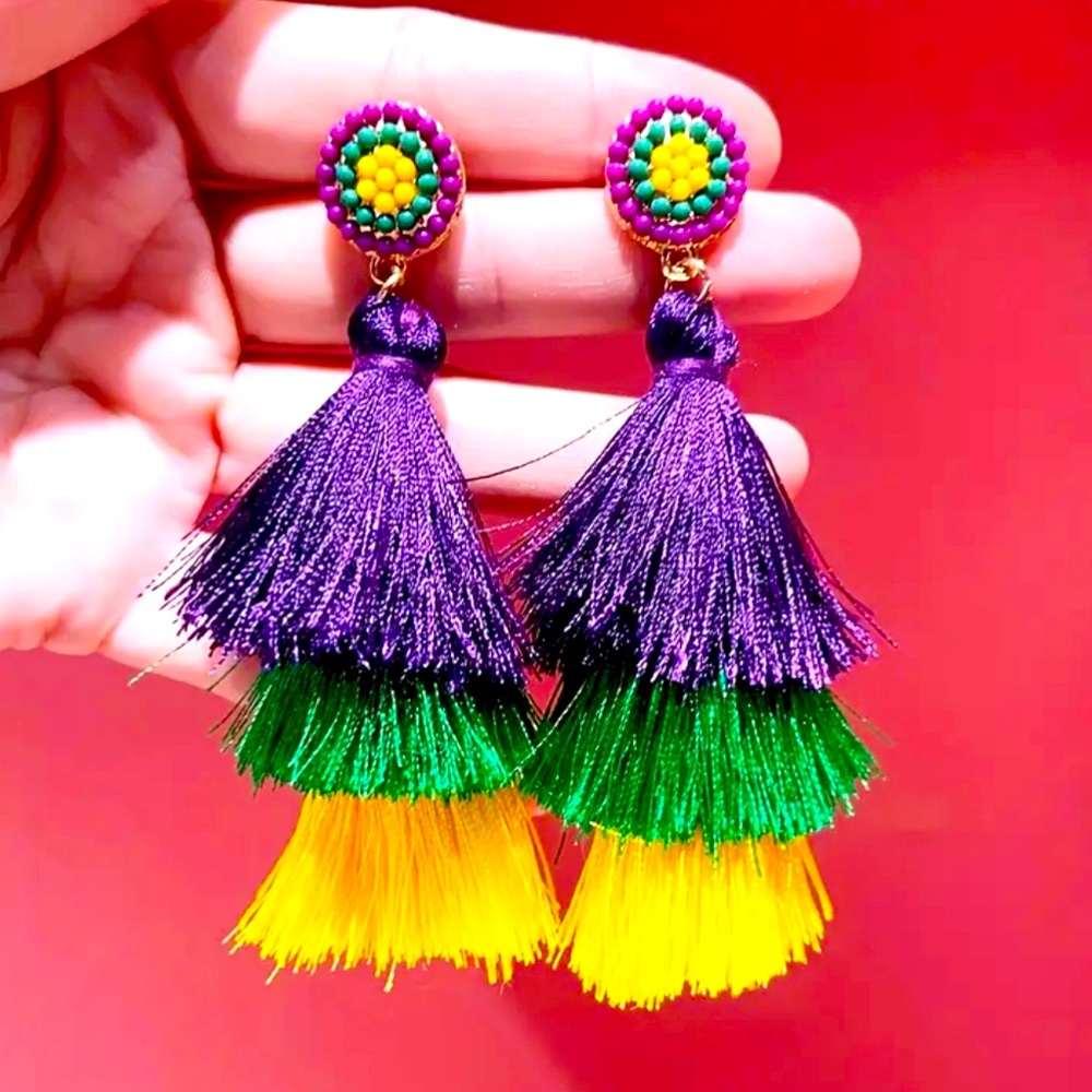 Mardi Gras Tassel Earrings